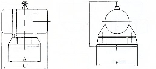 zfb倉(cāng)壁振動(dòng)器規(guī)格：L為整機(jī)長(zhǎng)度，B為整機(jī)寬度，I為整機(jī)高度