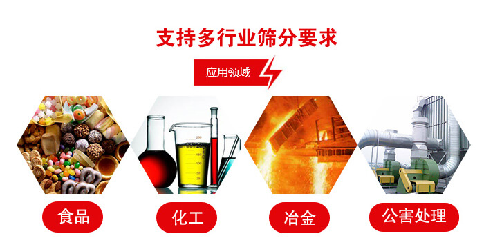 旋振篩適用的行業(yè)：食品行業(yè)，化工行業(yè)，冶金行業(yè)，公害處理等。